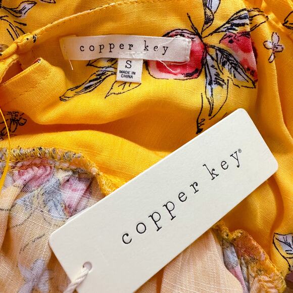 Floral Sleeveless Square Neck Spaghetti Strap Tunic Mini Dress Gold Yellow S NWT - Picture 9 of 12